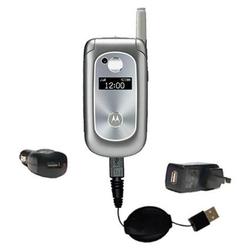 Gomadic Retractable USB Hot Sync Compact Kit with Car & Wall Charger for the Motorola V323i - Brand