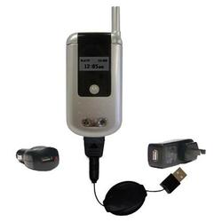Gomadic Retractable USB Hot Sync Compact Kit with Car & Wall Charger for the Motorola V810 - Brand w