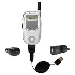 Gomadic Retractable USB Hot Sync Compact Kit with Car & Wall Charger for the Nextel i730 - Brand w/