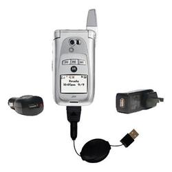 Gomadic Retractable USB Hot Sync Compact Kit with Car & Wall Charger for the Nextel i870 / i875 - Br