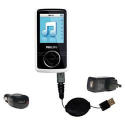 Gomadic Retractable USB Hot Sync Compact Kit with Car & Wall Charger for the Philips GoGear SA3104/37 - Goma