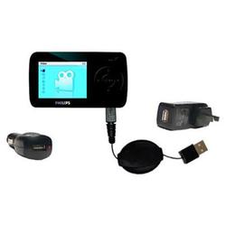 Gomadic Retractable USB Hot Sync Compact Kit with Car & Wall Charger for the Philips GoGear SA6015/37 - Goma