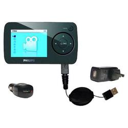 Gomadic Retractable USB Hot Sync Compact Kit with Car & Wall Charger for the Philips GoGear SA6087/37 - Goma
