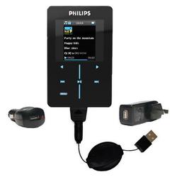 Gomadic Retractable USB Hot Sync Compact Kit with Car & Wall Charger for the Philips GoGear SA9200/17 - Goma