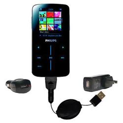 Gomadic Retractable USB Hot Sync Compact Kit with Car & Wall Charger for the Philips GoGear SA9324/00 - Goma