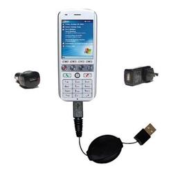 Gomadic Retractable USB Hot Sync Compact Kit with Car & Wall Charger for the Qtek 8100 - Brand w/ Ti
