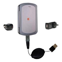 Gomadic Retractable USB Hot Sync Compact Kit with Car & Wall Charger for the Qtek 9000 - Brand w/ Ti