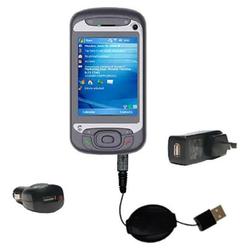 Gomadic Retractable USB Hot Sync Compact Kit with Car & Wall Charger for the Qtek 9600 - Brand w/ Ti