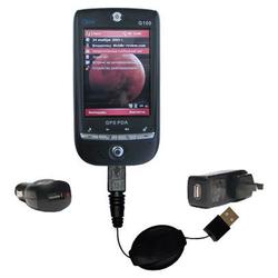 Gomadic Retractable USB Hot Sync Compact Kit with Car & Wall Charger for the Qtek G100 - Brand w/ Ti
