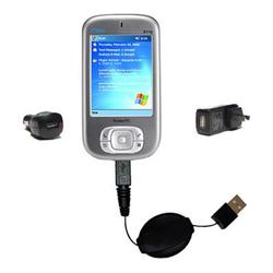 Gomadic Retractable USB Hot Sync Compact Kit with Car & Wall Charger for the Qtek S110 - Brand w/ Ti