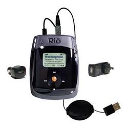 Gomadic Retractable USB Hot Sync Compact Kit with Car & Wall Charger for the Rio Nitrus - Brand w/ T