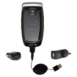 Gomadic Retractable USB Hot Sync Compact Kit with Car & Wall Charger for the Samsung A640 - Brand w/