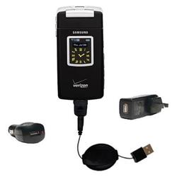Gomadic Retractable USB Hot Sync Compact Kit with Car & Wall Charger for the Samsung A990 - Brand w/
