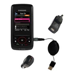 Gomadic Retractable USB Hot Sync Compact Kit with Car & Wall Charger for the Samsung Blast - Brand w