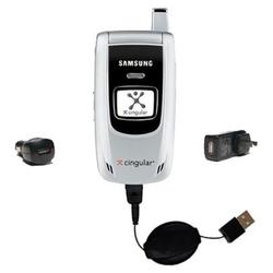 Gomadic Retractable USB Hot Sync Compact Kit with Car & Wall Charger for the Samsung D357 - Brand w/
