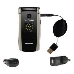 Gomadic Retractable USB Hot Sync Compact Kit with Car & Wall Charger for the Samsung Gleam - Brand w
