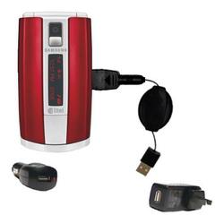 Gomadic Retractable USB Hot Sync Compact Kit with Car & Wall Charger for the Samsung Hue - Brand w/