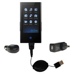 Gomadic Retractable USB Hot Sync Compact Kit with Car & Wall Charger for the Samsung P2 - Brand w/ T