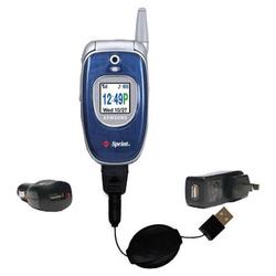 Gomadic Retractable USB Hot Sync Compact Kit with Car & Wall Charger for the Samsung PM-A740 - Brand