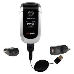 Gomadic Retractable USB Hot Sync Compact Kit with Car & Wall Charger for the Samsung PM-A840 - Brand