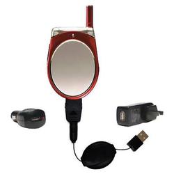 Gomadic Retractable USB Hot Sync Compact Kit with Car & Wall Charger for the Samsung SCH-A220 - Bran