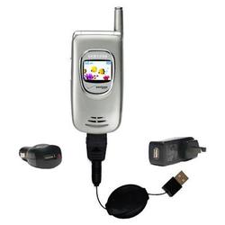 Gomadic Retractable USB Hot Sync Compact Kit with Car & Wall Charger for the Samsung SCH-A530 - Bran