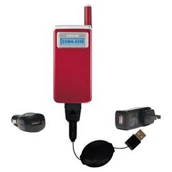 Gomadic Retractable USB Hot Sync Compact Kit with Car & Wall Charger for the Samsung SCH-A599 - Bran