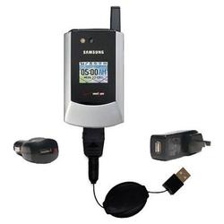 Gomadic Retractable USB Hot Sync Compact Kit with Car & Wall Charger for the Samsung SCH-A790 - Bran