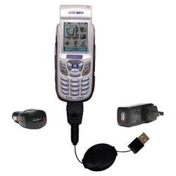 Gomadic Retractable USB Hot Sync Compact Kit with Car & Wall Charger for the Samsung SCH-N330 - Bran