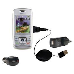 Gomadic Retractable USB Hot Sync Compact Kit with Car & Wall Charger for the Samsung SCH-R400 - Bran