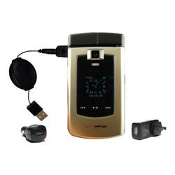 Gomadic Retractable USB Hot Sync Compact Kit with Car & Wall Charger for the Samsung SCH-U740 - Bran