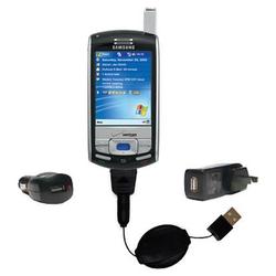 Gomadic Retractable USB Hot Sync Compact Kit with Car & Wall Charger for the Samsung SCH-i730 - Bran