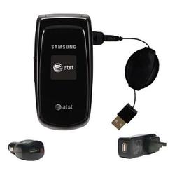 Gomadic Retractable USB Hot Sync Compact Kit with Car & Wall Charger for the Samsung SGH-A117 - Bran