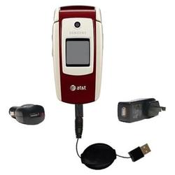 Gomadic Retractable USB Hot Sync Compact Kit with Car & Wall Charger for the Samsung SGH-A127 - Bran