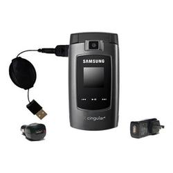 Gomadic Retractable USB Hot Sync Compact Kit with Car & Wall Charger for the Samsung SGH-A707 - Bran