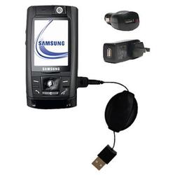 Gomadic Retractable USB Hot Sync Compact Kit with Car & Wall Charger for the Samsung SGH-D820 - Bran (BCK-0681-34)