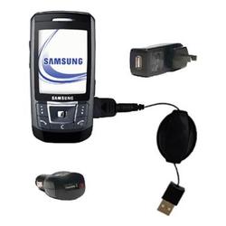 Gomadic Retractable USB Hot Sync Compact Kit with Car & Wall Charger for the Samsung SGH-D870 - Bran