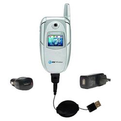 Gomadic Retractable USB Hot Sync Compact Kit with Car & Wall Charger for the Samsung SGH-E316 E317 - Gomadic