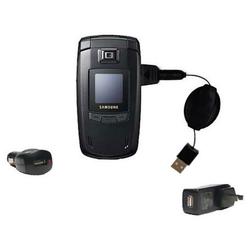Gomadic Retractable USB Hot Sync Compact Kit with Car & Wall Charger for the Samsung SGH-E780 - Bran