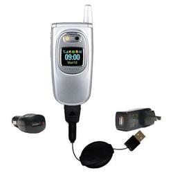 Gomadic Retractable USB Hot Sync Compact Kit with Car & Wall Charger for the Samsung SGH-P510 - Bran