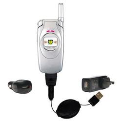 Gomadic Retractable USB Hot Sync Compact Kit with Car & Wall Charger for the Samsung SGH-S300 - Bran