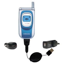 Gomadic Retractable USB Hot Sync Compact Kit with Car & Wall Charger for the Samsung SGH-T200 - Bran