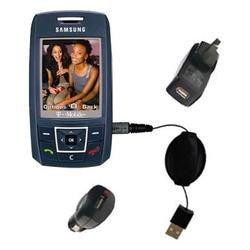 Gomadic Retractable USB Hot Sync Compact Kit with Car & Wall Charger for the Samsung SGH-T429 - Bran