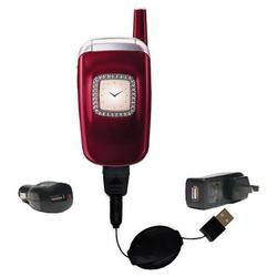 Gomadic Retractable USB Hot Sync Compact Kit with Car & Wall Charger for the Samsung SGH-T500 - Bran