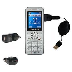 Gomadic Retractable USB Hot Sync Compact Kit with Car & Wall Charger for the Samsung SGH-T509 - Bran