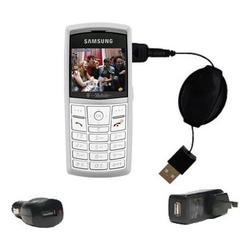 Gomadic Retractable USB Hot Sync Compact Kit with Car & Wall Charger for the Samsung SGH-T519 - Bran