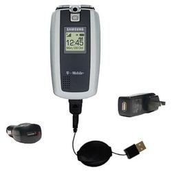 Gomadic Retractable USB Hot Sync Compact Kit with Car & Wall Charger for the Samsung SGH-T719 - Bran