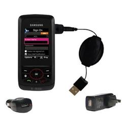 Gomadic Retractable USB Hot Sync Compact Kit with Car & Wall Charger for the Samsung SGH-T729 - Bran (BCK-1690-76)