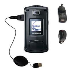 Gomadic Retractable USB Hot Sync Compact Kit with Car & Wall Charger for the Samsung SGH-V804 - Bran