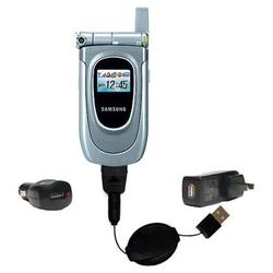 Gomadic Retractable USB Hot Sync Compact Kit with Car & Wall Charger for the Samsung SGH-Z105 - Bran